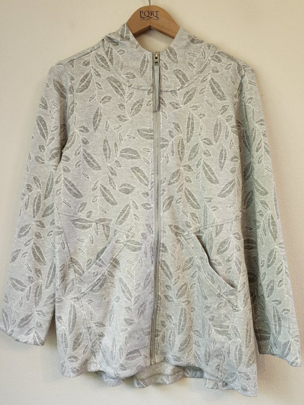 Soft Surroundings hoodie Jacket full zip leaf print Pocket Casual Outdoor Sz S